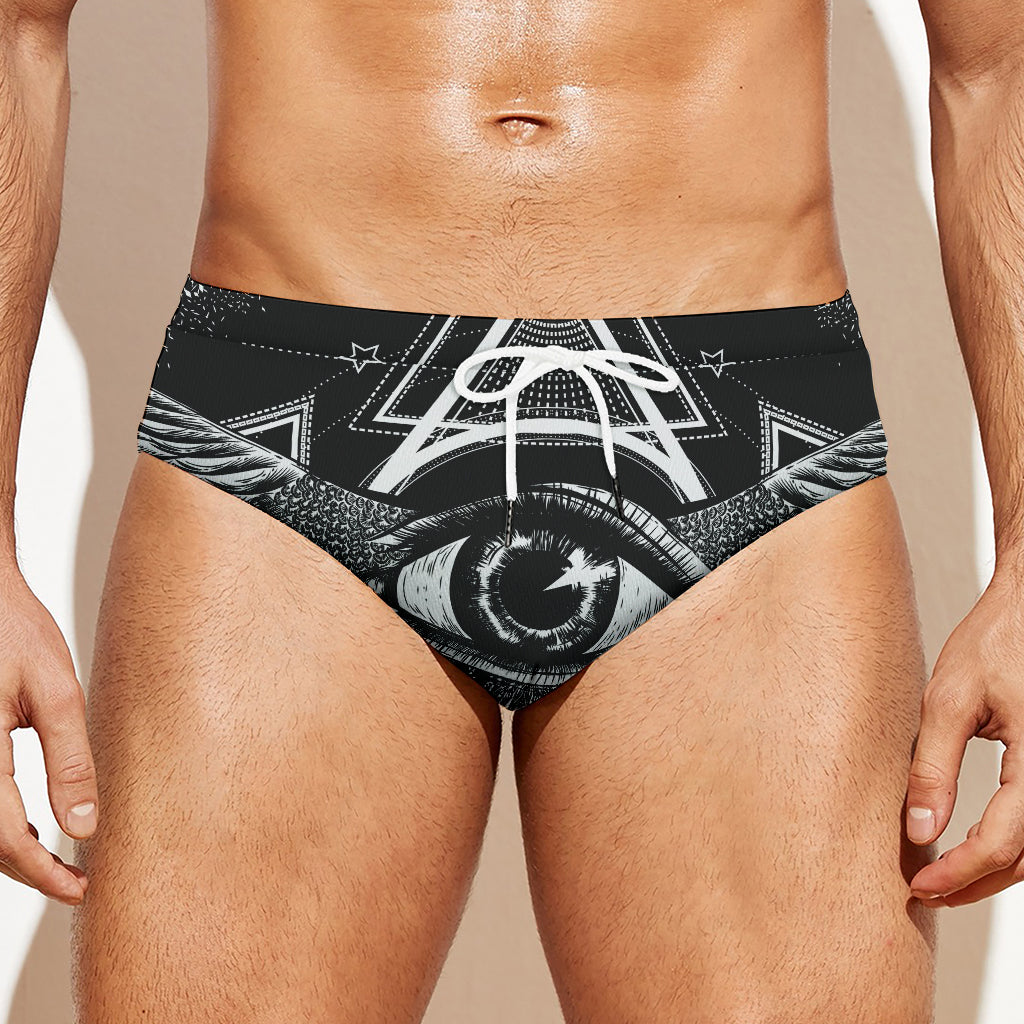 Black And White All Seeing Eye Print Men's Swim Briefs