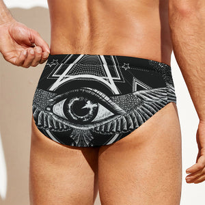 Black And White All Seeing Eye Print Men's Swim Briefs