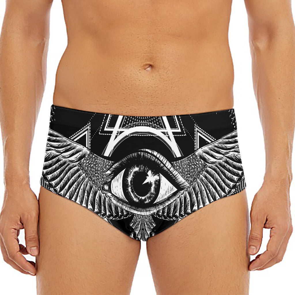 Black And White All Seeing Eye Print Men's Triangle Swim Briefs