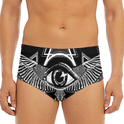 Black And White All Seeing Eye Print Men's Triangle Swim Briefs