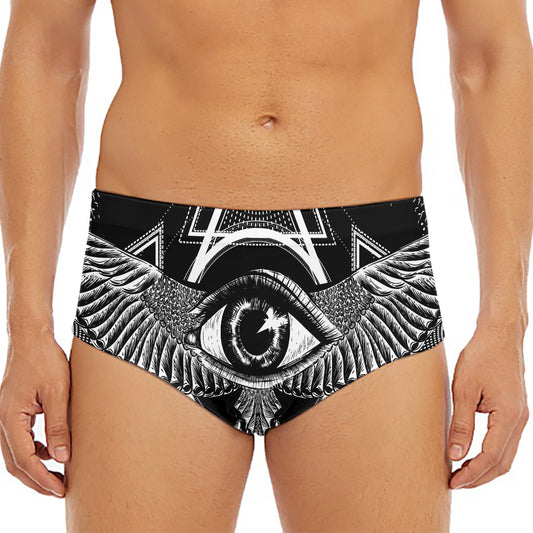Black And White All Seeing Eye Print Men's Triangle Swim Briefs