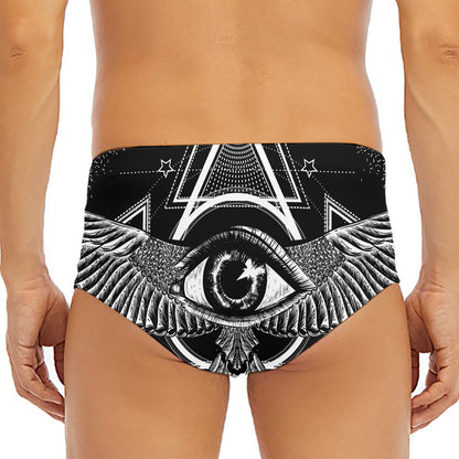 Black And White All Seeing Eye Print Men's Triangle Swim Briefs