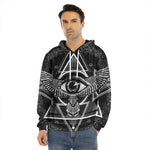 Black And White All Seeing Eye Print Men's Velvet Pullover Hoodie