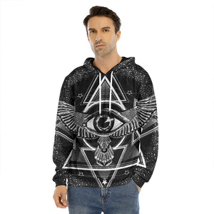 Black And White All Seeing Eye Print Men's Velvet Pullover Hoodie