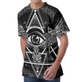 Black And White All Seeing Eye Print Men's Velvet T-Shirt