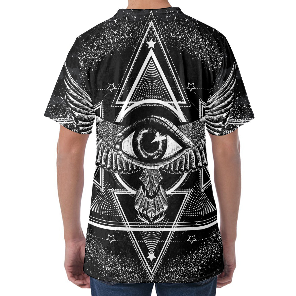 Black And White All Seeing Eye Print Men's Velvet T-Shirt