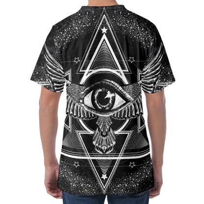 Black And White All Seeing Eye Print Men's Velvet T-Shirt