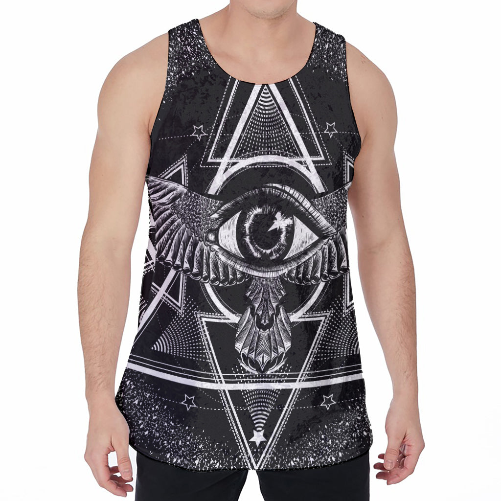 Black And White All Seeing Eye Print Men's Velvet Tank Top