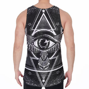 Black And White All Seeing Eye Print Men's Velvet Tank Top