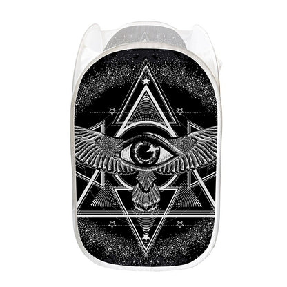 Black And White All Seeing Eye Print Mesh Laundry Hamper