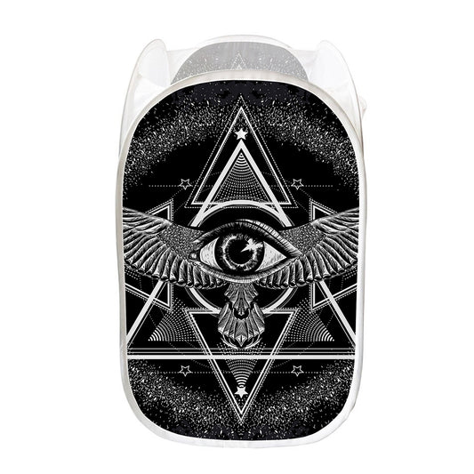 Black And White All Seeing Eye Print Mesh Laundry Hamper