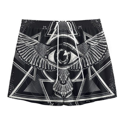 Black And White All Seeing Eye Print Mesh Shorts