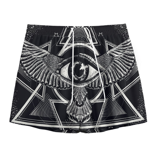 Black And White All Seeing Eye Print Mesh Shorts