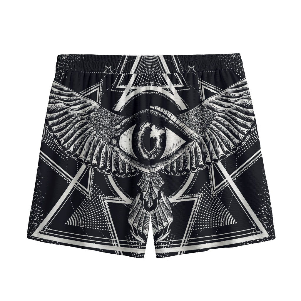 Black And White All Seeing Eye Print Mesh Shorts