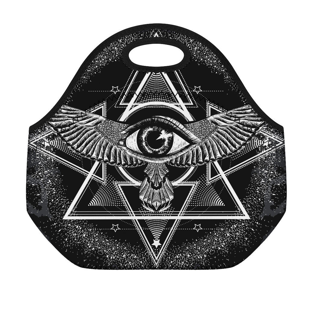 Black And White All Seeing Eye Print Neoprene Lunch Bag