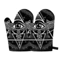 Black And White All Seeing Eye Print Oven Mitts