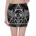 Black And White All Seeing Eye Print Pencil Mini Skirt