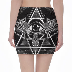 Black And White All Seeing Eye Print Pencil Mini Skirt