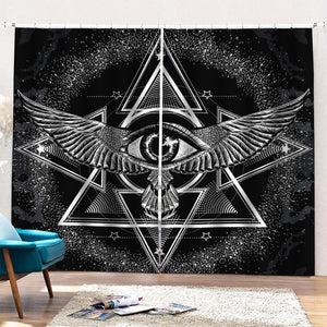 Black And White All Seeing Eye Print Pencil Pleat Curtains