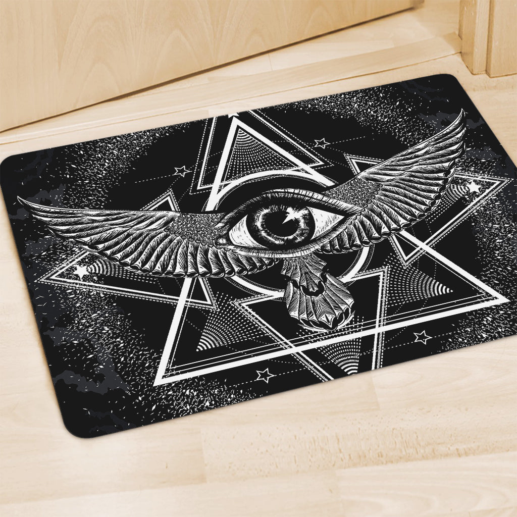 Black And White All Seeing Eye Print Polyester Doormat