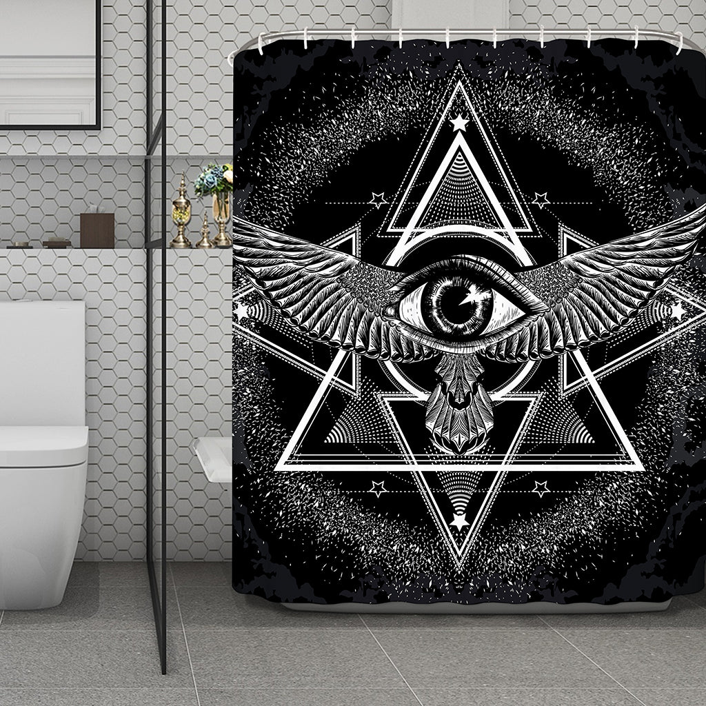 Black And White All Seeing Eye Print Polyester Shower Curtain