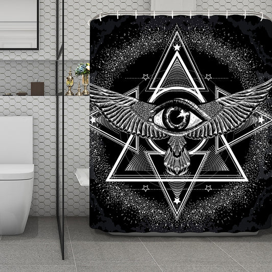 Black And White All Seeing Eye Print Polyester Shower Curtain