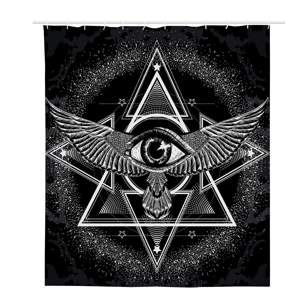 Black And White All Seeing Eye Print Polyester Shower Curtain