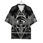 Black And White All Seeing Eye Print Rayon Hawaiian Shirt