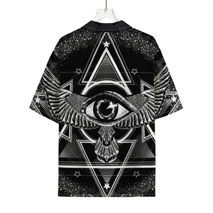 Black And White All Seeing Eye Print Rayon Hawaiian Shirt