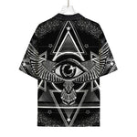 Black And White All Seeing Eye Print Rayon Hawaiian Shirt