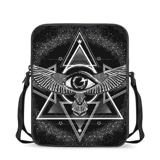 Black And White All Seeing Eye Print Rectangular Crossbody Bag