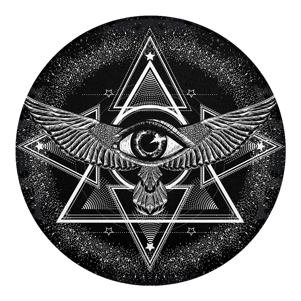 Black And White All Seeing Eye Print Round Blanket