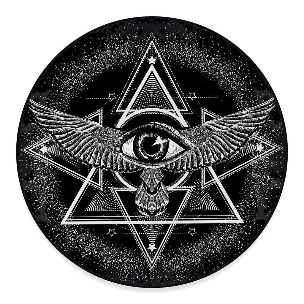 Black And White All Seeing Eye Print Round Floor Mat
