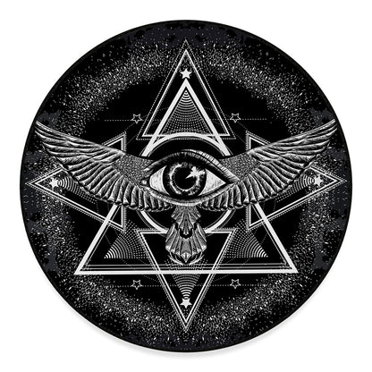 Black And White All Seeing Eye Print Round Floor Mat