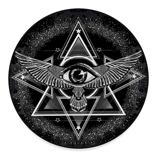 Black And White All Seeing Eye Print Round Floor Mat