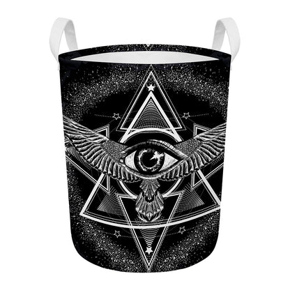 Black And White All Seeing Eye Print Round Laundry Basket