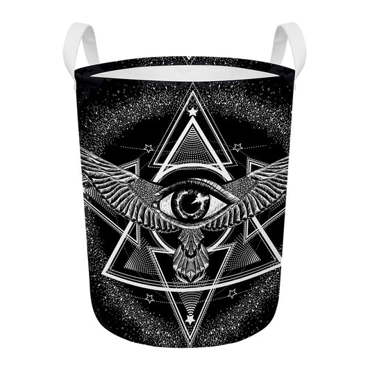 Black And White All Seeing Eye Print Round Laundry Basket