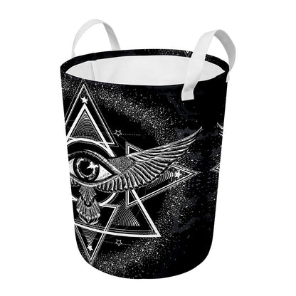 Black And White All Seeing Eye Print Round Laundry Basket