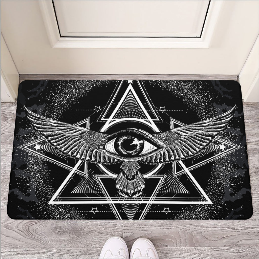 Black And White All Seeing Eye Print Rubber Doormat