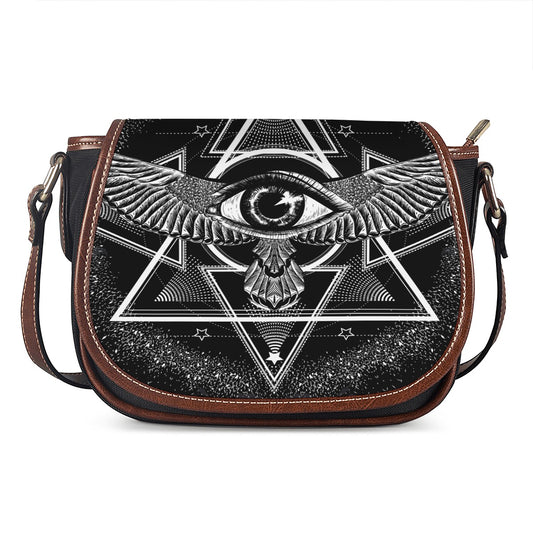 Black And White All Seeing Eye Print Saddle Bag