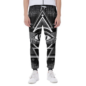 Black And White All Seeing Eye Print Scuba Joggers