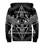 Black And White All Seeing Eye Print Sherpa Lined Zip Up Hoodie