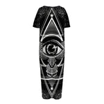 Black And White All Seeing Eye Print Short Sleeve Long Nightdress