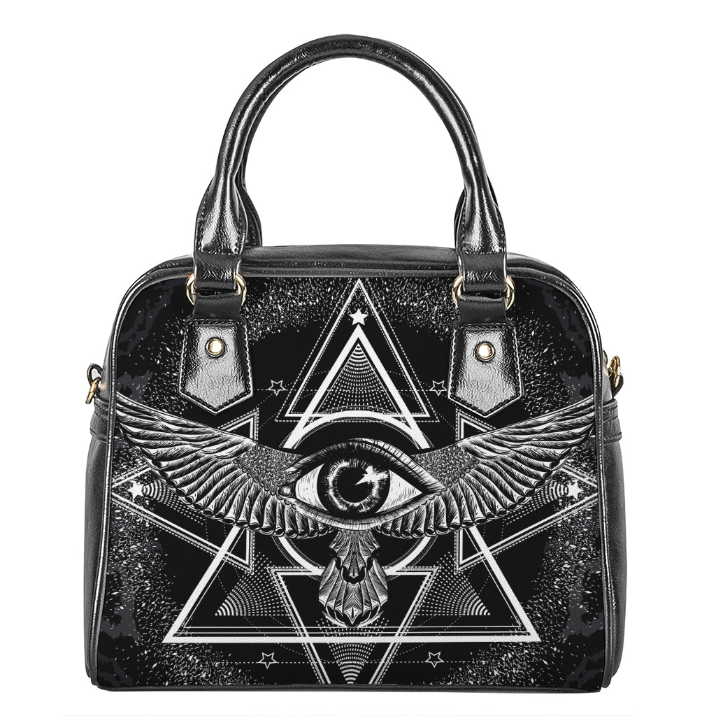 Black And White All Seeing Eye Print Shoulder Handbag