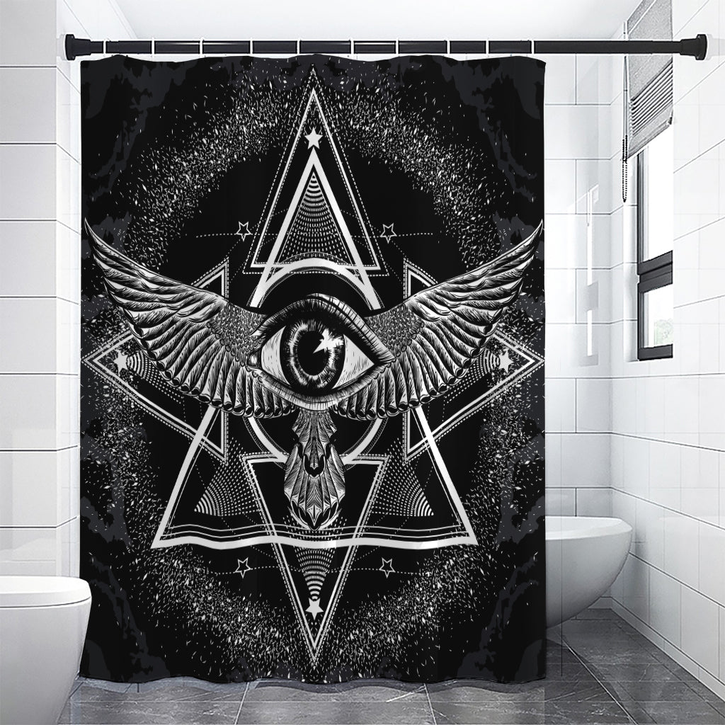 Black And White All Seeing Eye Print Shower Curtain