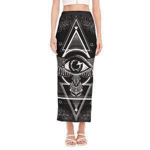 Black And White All Seeing Eye Print Side Slit Maxi Skirt