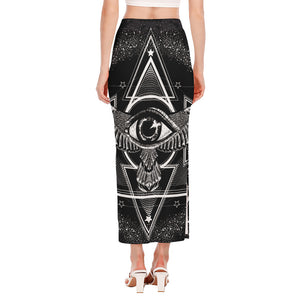 Black And White All Seeing Eye Print Side Slit Maxi Skirt