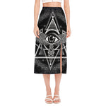 Black And White All Seeing Eye Print Side Slit Midi Skirt