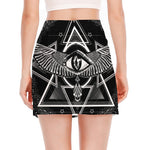 Black And White All Seeing Eye Print Side Slit Mini Skirt