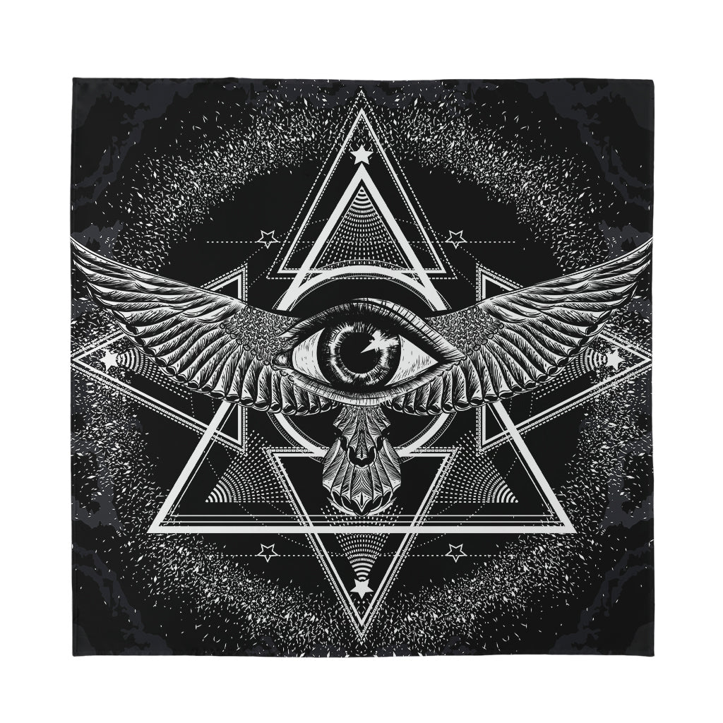 Black And White All Seeing Eye Print Silk Bandana